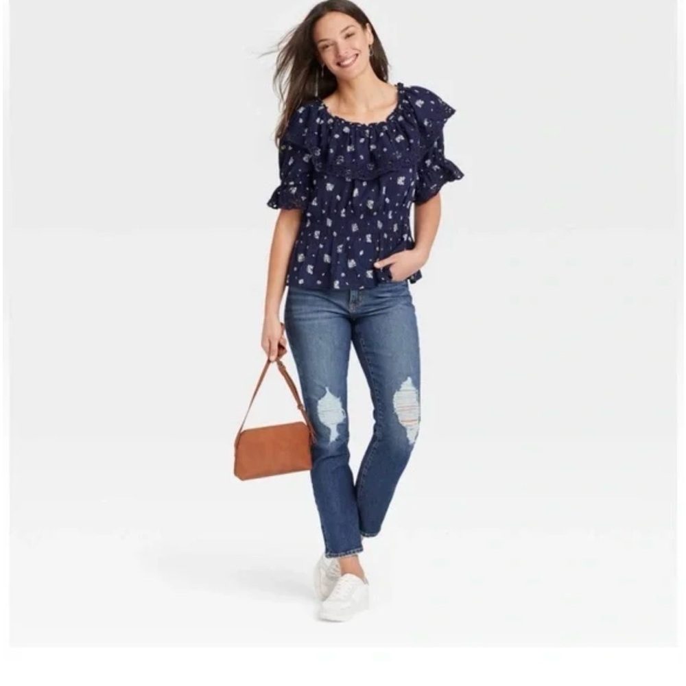 Universal Thread Blouse Navy Print Medium - image 2